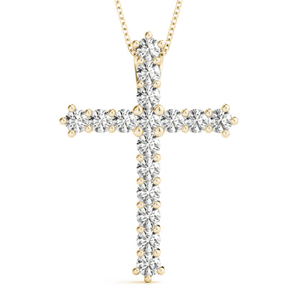 0.25–1 CTTW Lab Diamond Cross Pendant for Women Shared Prong, 14K Gold, White, Yellow or Rose Gold