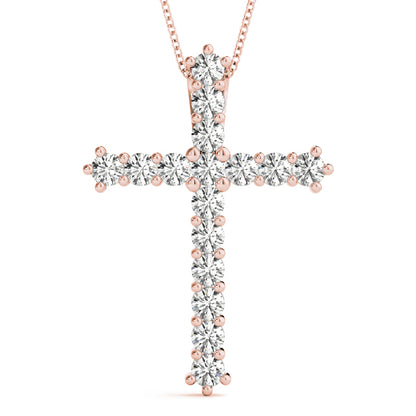 0.25–1 CTTW Lab Diamond Cross Pendant for Women Shared Prong, 14K Gold, White, Yellow or Rose Gold
