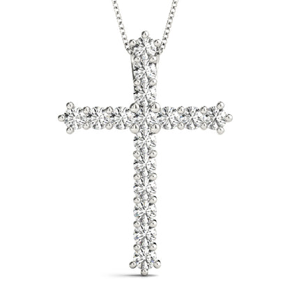 0.25–1 CTTW Lab Diamond Cross Pendant for Women Shared Prong, 14K Gold, White, Yellow or Rose Gold