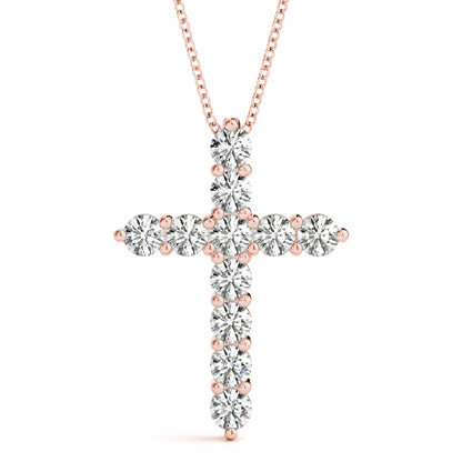 0.05-0.2 CTW Shared Prong Diamond Cross Pendant in 14K White, Yellow or Rose Gold, IGI Certified