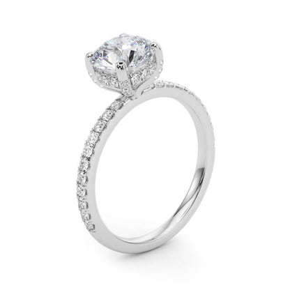 1.00-2.00 CT Hidden Halo Engagement Ring, Round Cut, Lab Grown Diamond, 14K Gold, IGI Certified