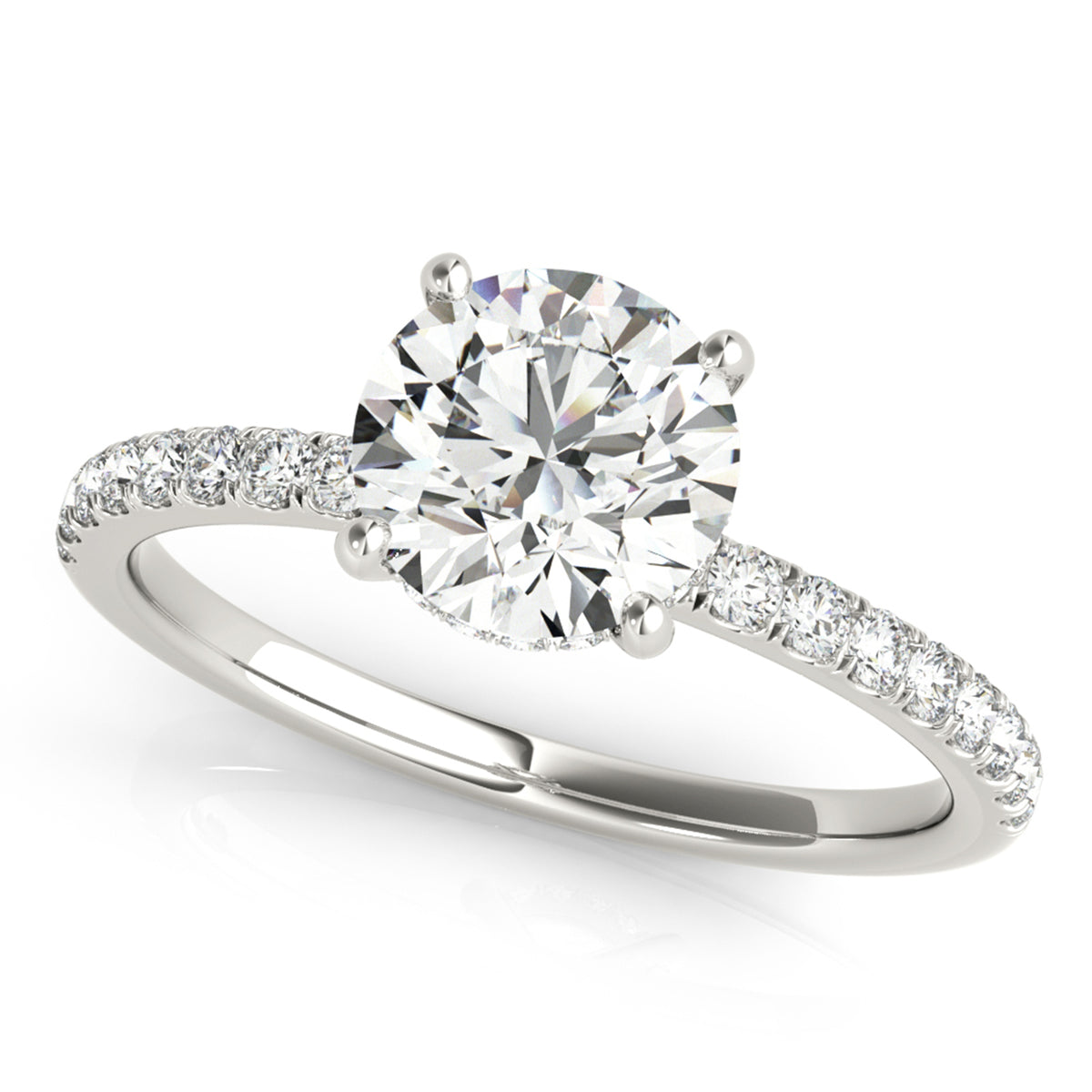 1-2 CT Round Cut Lab-Grown Diamond Hidden Halo Engagement Ring, 14K White Gold, IGI Certified