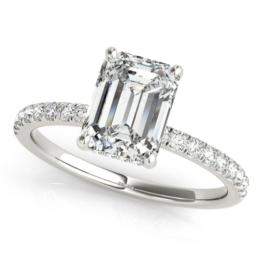 1.57 CT Emerald Cut Lab Grown Diamond Ring, Hidden Halo, 14K White Gold, IGI Certified