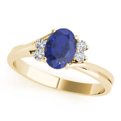 Oval Lab Grown Blue Sapphire Ring with Diamond Accents, 14K White or Yellow Gold, IGI