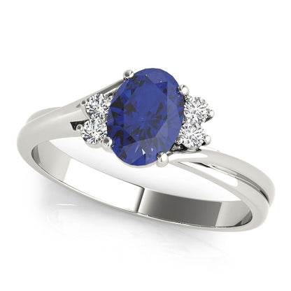Oval Lab Grown Blue Sapphire Ring with Diamond Accents, 14K White or Yellow Gold, IGI