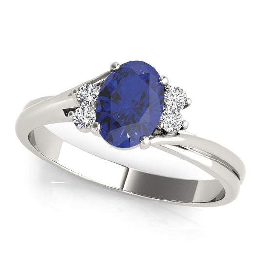 Oval Lab Grown Blue Sapphire Ring with Diamond Accents, 14K White or Yellow Gold, IGI