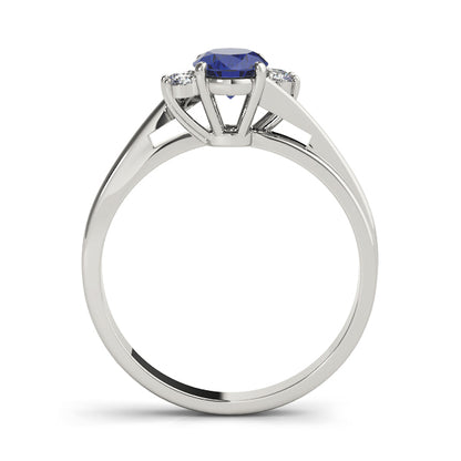 Oval Lab Grown Blue Sapphire Ring with Diamond Accents, 14K White or Yellow Gold, IGI