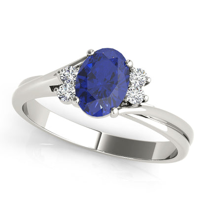Oval Lab Grown Blue Sapphire Ring with Diamond Accents, 14K White or Yellow Gold, IGI