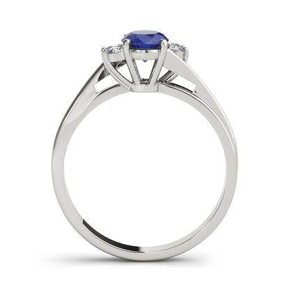 Oval Lab Grown Blue Sapphire Ring with Diamond Accents, 14K White or Yellow Gold, IGI