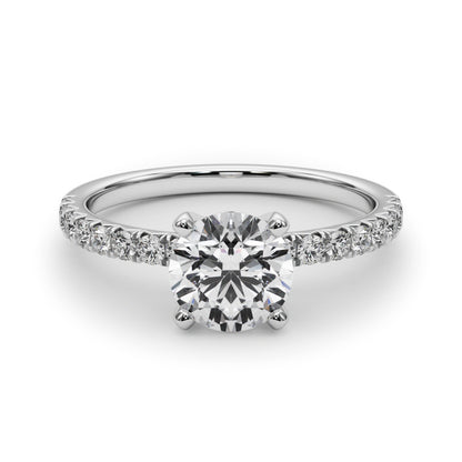 1.00-2.00 CT Lab Grown Diamond Round Accented Engagement Ring, 14K Gold for Women, 4 Prong Setting, Half Eternity, IGI Certified