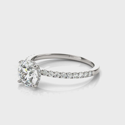 1-2 CT Round Cut Lab-Grown Diamond Hidden Halo Engagement Ring, 14K White Gold, IGI Certified